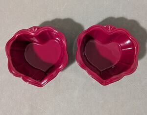 Princess House Pavillion Berry Red Heart Shaped Ramekins Stoneware Set of 2